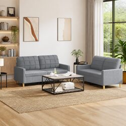 Sturdy Grey Fabric 2-Piece Sofa Set for Living Rooms