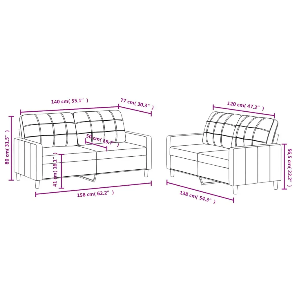 2 Piece Sofa Set Fabric Grey