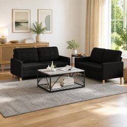 Premium Black Fabric 2-Piece Sofa Set for Modern Living Rooms
