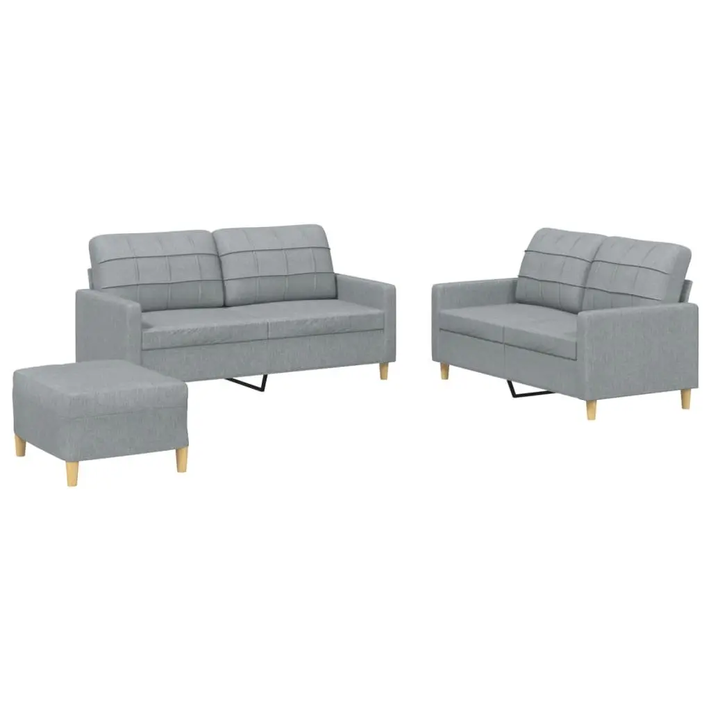 3 Piece Grey Sofa Set with Footstool