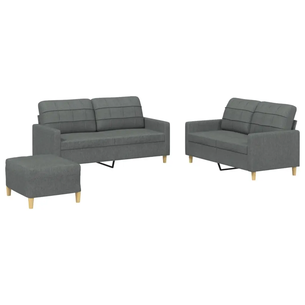 Sofa Set Fabric Grey 3 Piece Lounge Suite Living Room Furniture