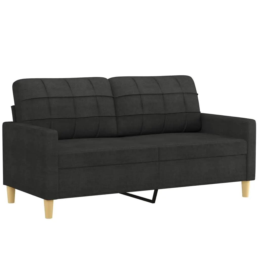 3 Piece Black Fabric Sofa Set with Footstool