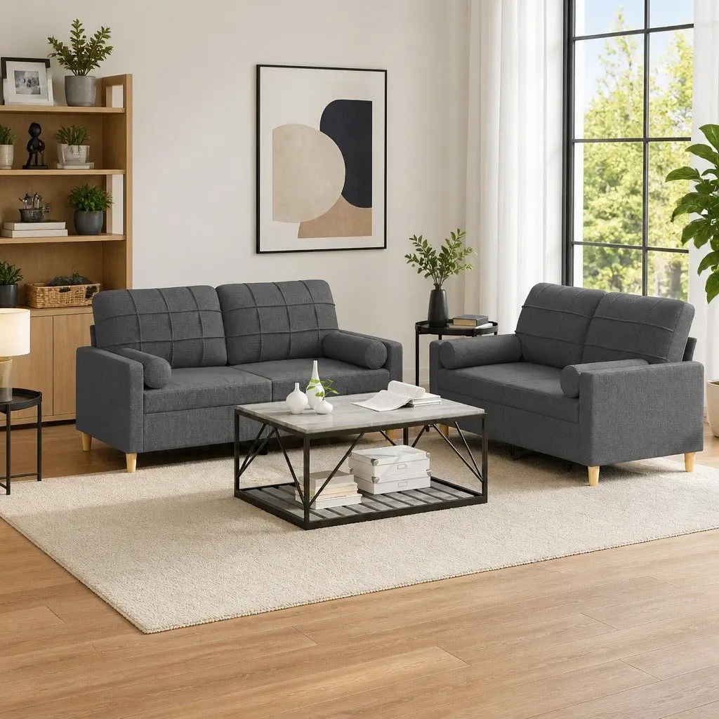 Sofa Set Fabric Grey 2 Piece