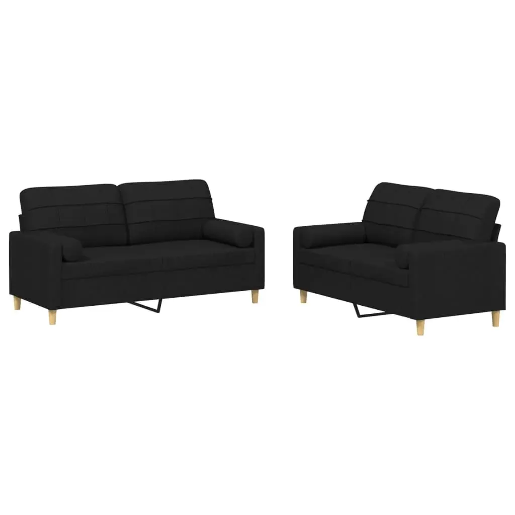 Black Fabric Sofa Set with Throw Pillows