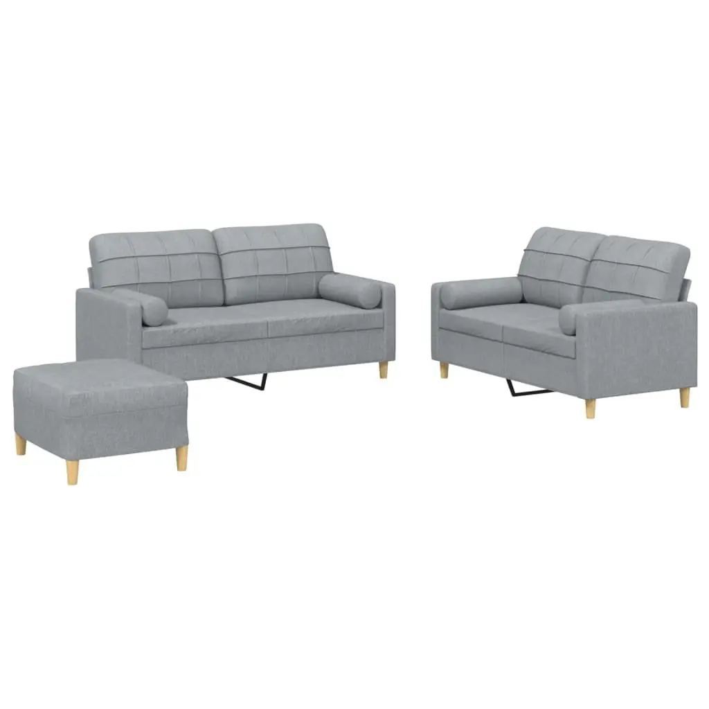 3 Piece Sofa Set with Footstool in Grey