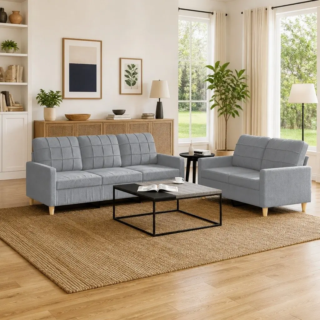 Sofa Set Fabric Grey 2 Piece