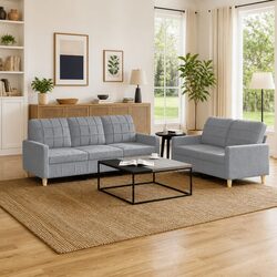 Grey Fabric 2 Piece Sofa Set for Modern Living Rooms