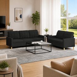 Durable 2 Piece Black Fabric Sofa Set for Living Rooms