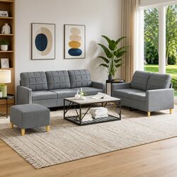 Grey Fabric 3 Piece Sofa Set for Living Room