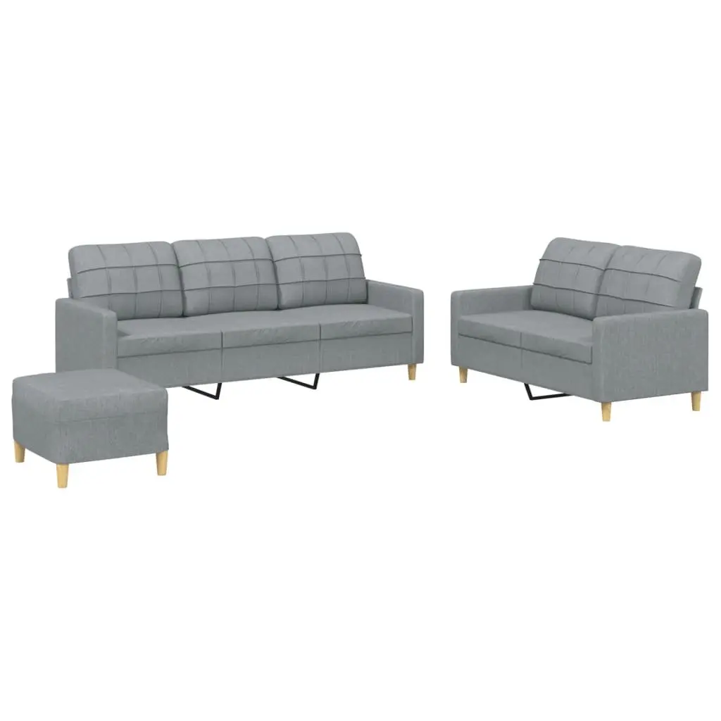 3 Piece Sofa Set Fabric Grey Lounge Suite Armchair Footstool