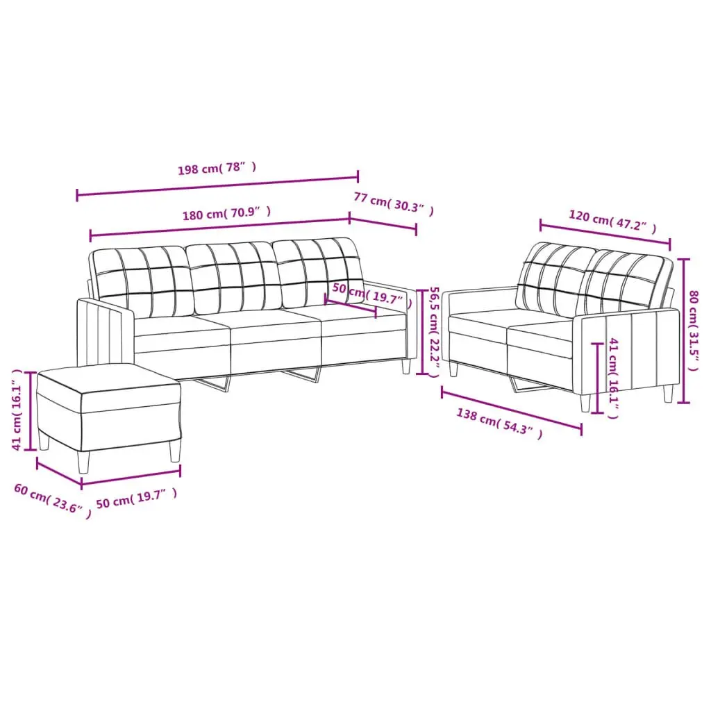 3 Piece Sofa Set Fabric Grey Living Room Lounge Seating