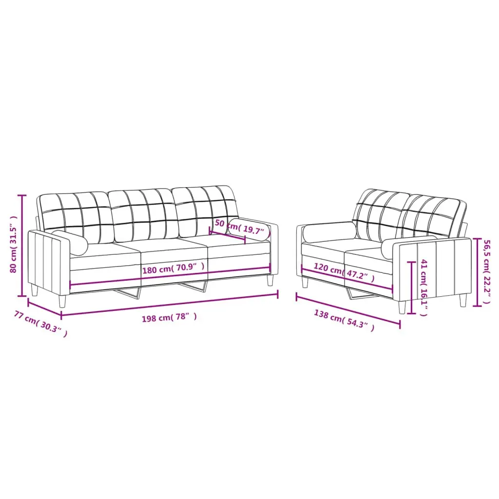 Grey Fabric 2 Piece Sofa Set with Pillows