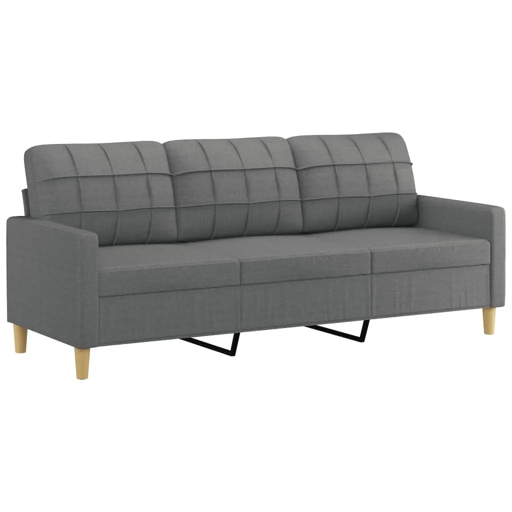 3 Piece Grey Fabric Sofa Set with Pillows & Footstool