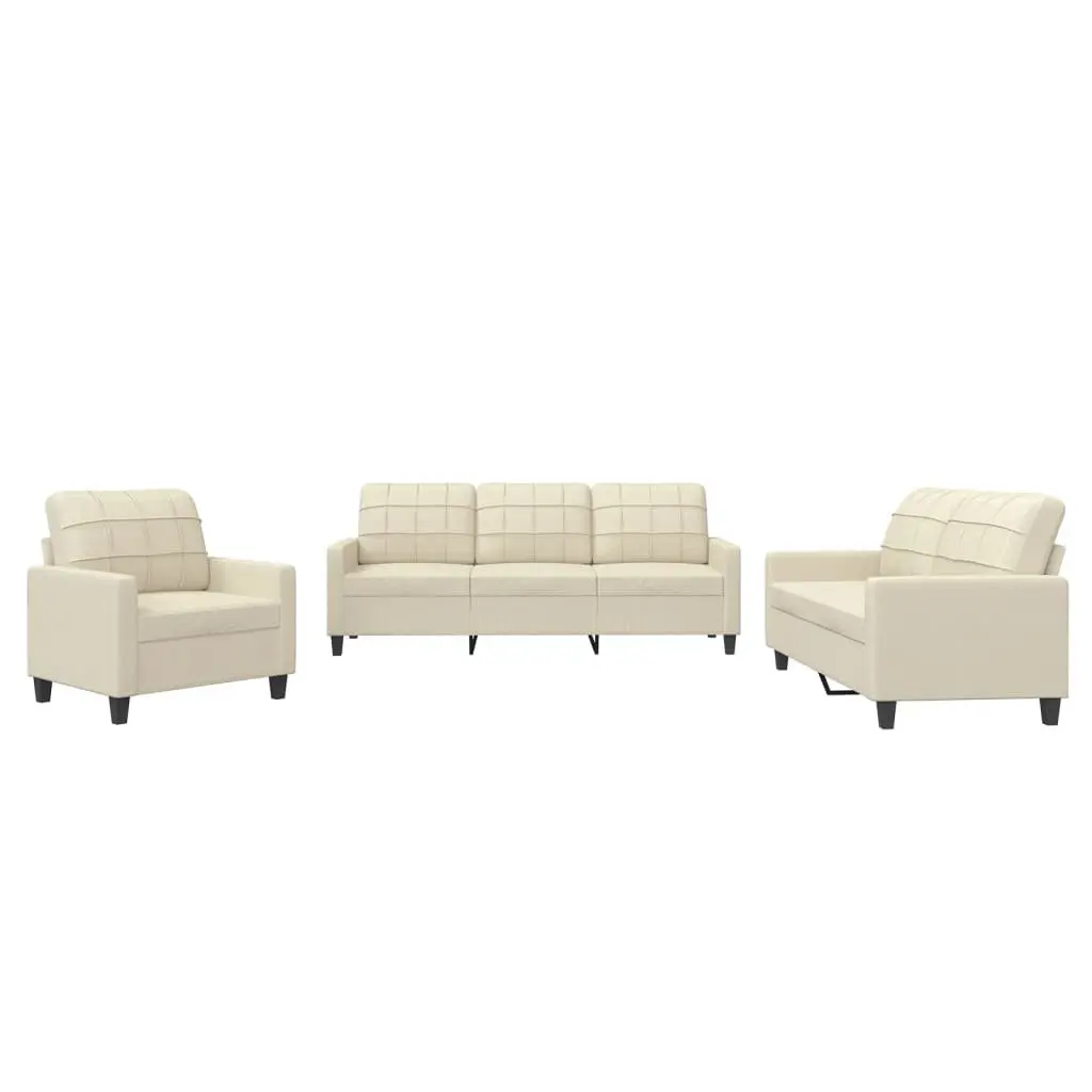 3 Piece Sofa Set in Cream Faux Leather
