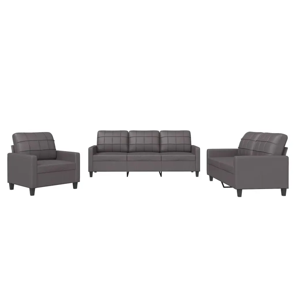 Sofa Set Faux Leather Grey 3 Piece Modern Living Room Furniture