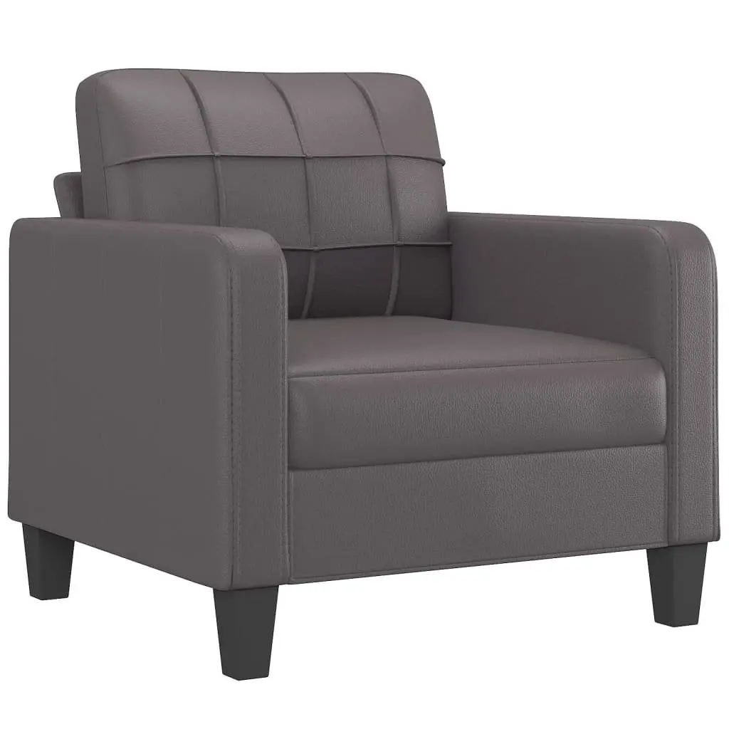 Sofa Set Faux Leather Grey 3 Piece Modern Living Room Furniture