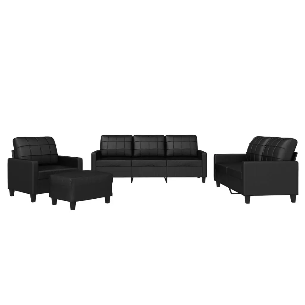 Sofa Set Faux Leather Black 4 Piece