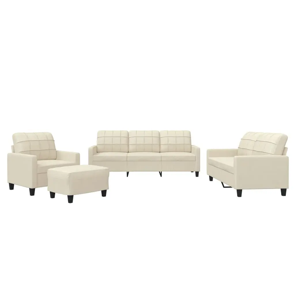 Cream Faux Leather 4 Piece Sofa Set with Cushions