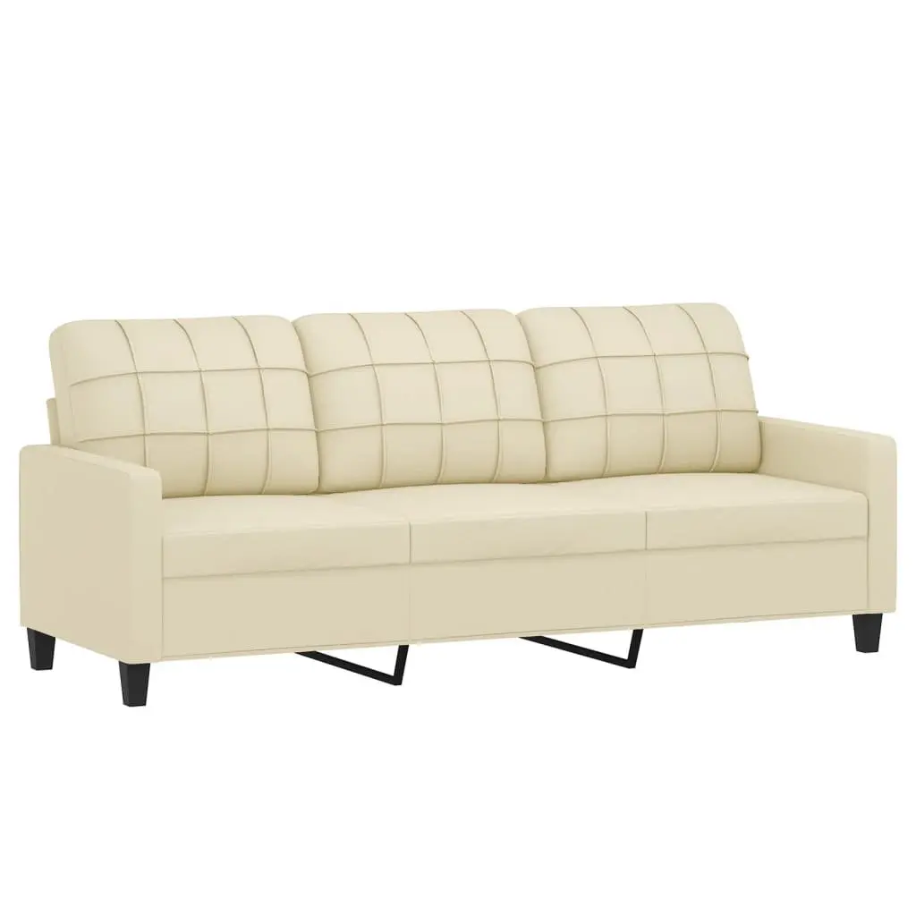 Cream Faux Leather 4 Piece Sofa Set with Cushions