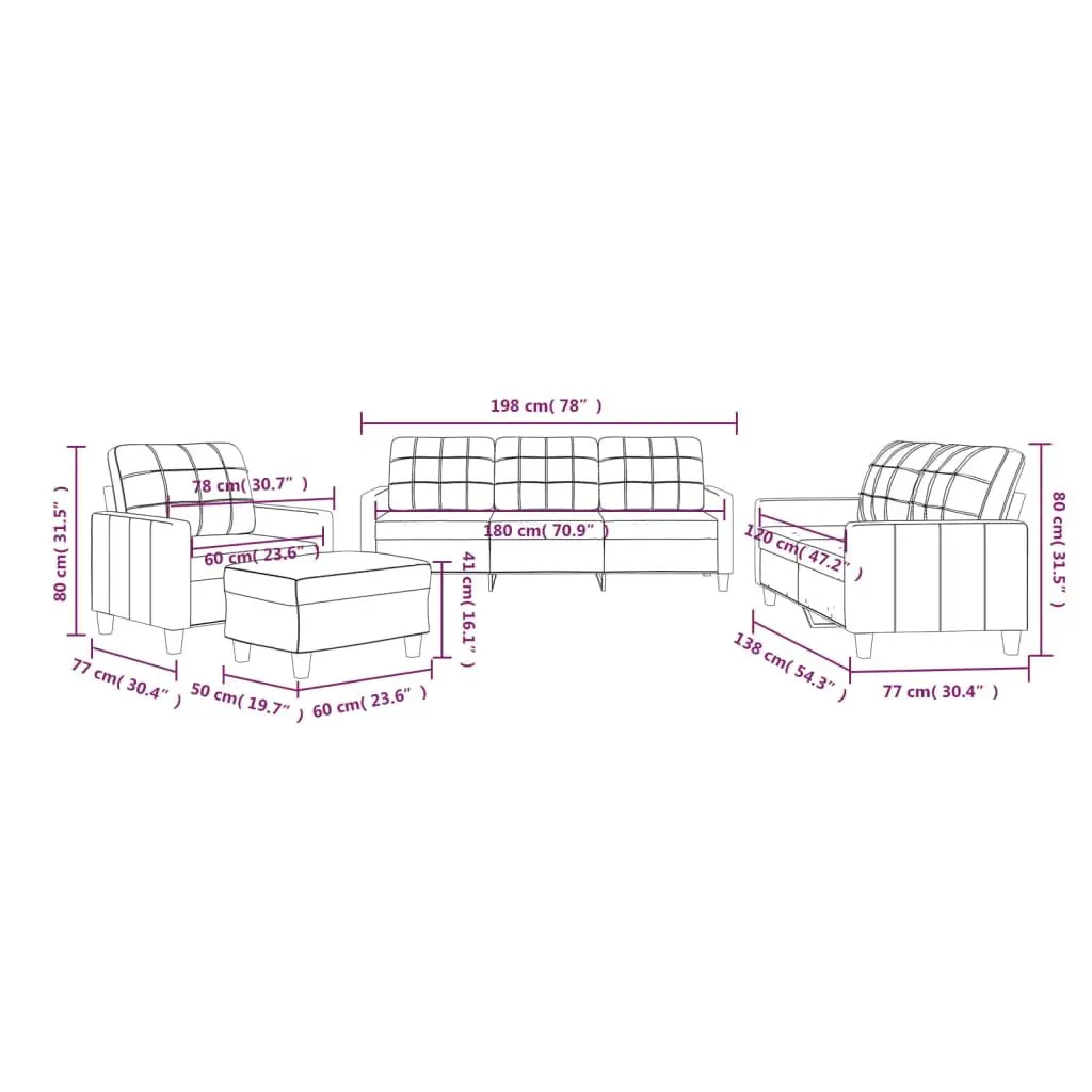 Cream Faux Leather 4 Piece Sofa Set with Cushions