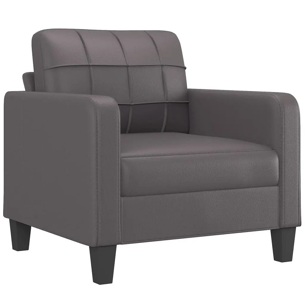 4 Piece Grey Faux Leather Sofa Set with Footstool