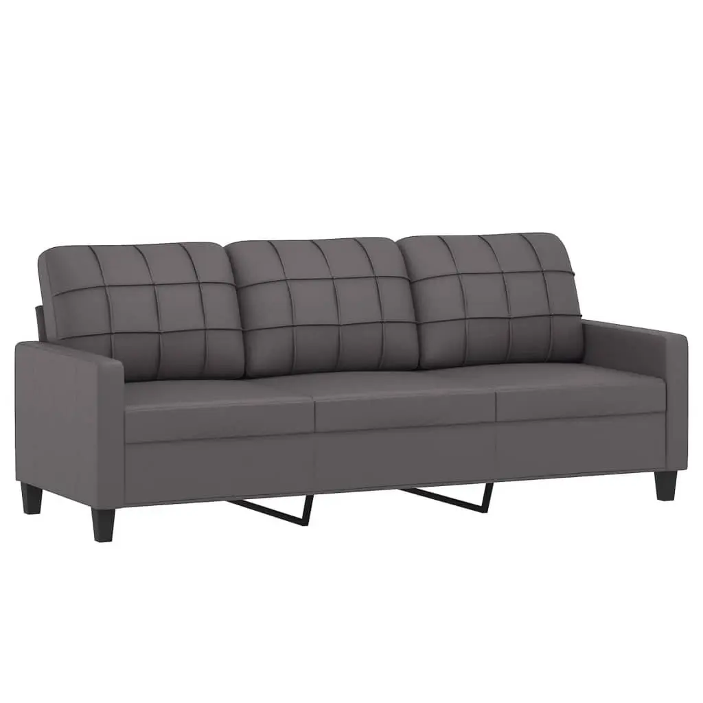 4 Piece Grey Faux Leather Sofa Set with Footstool