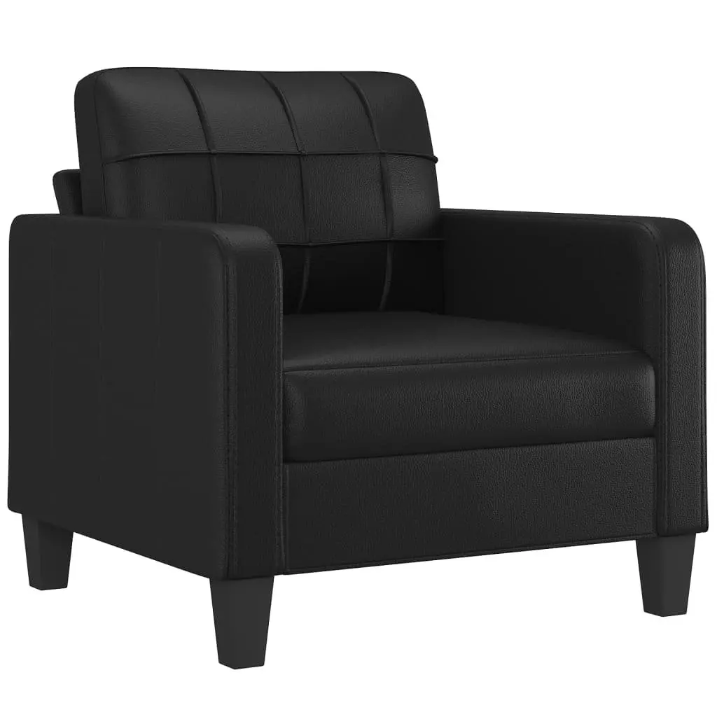 Black Faux Leather 3 Piece Sofa Set