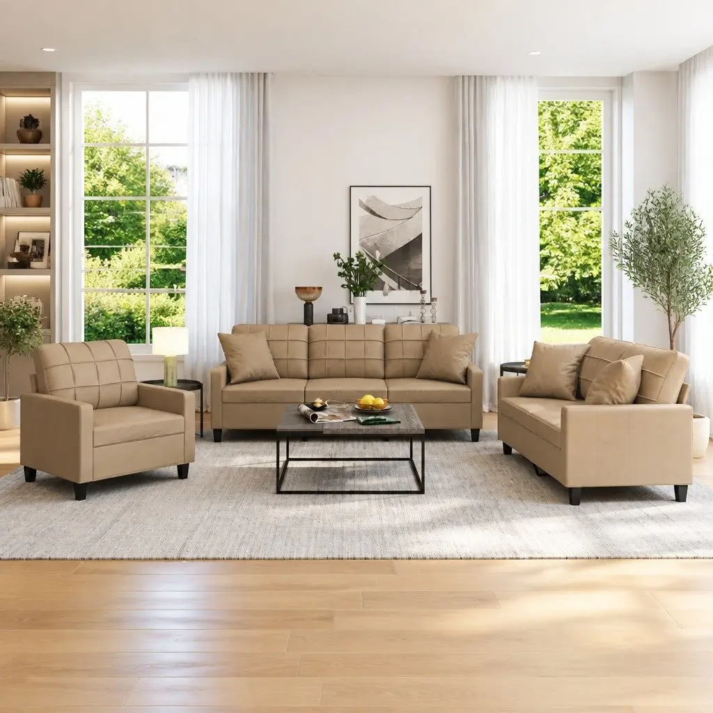 Brown Faux Leather 3-Piece Sofa Set