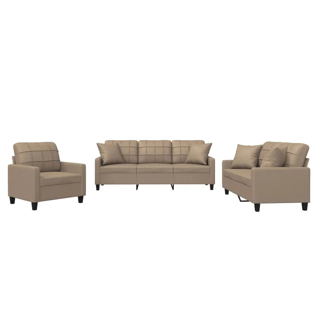 Brown Faux Leather 3-Piece Sofa Set