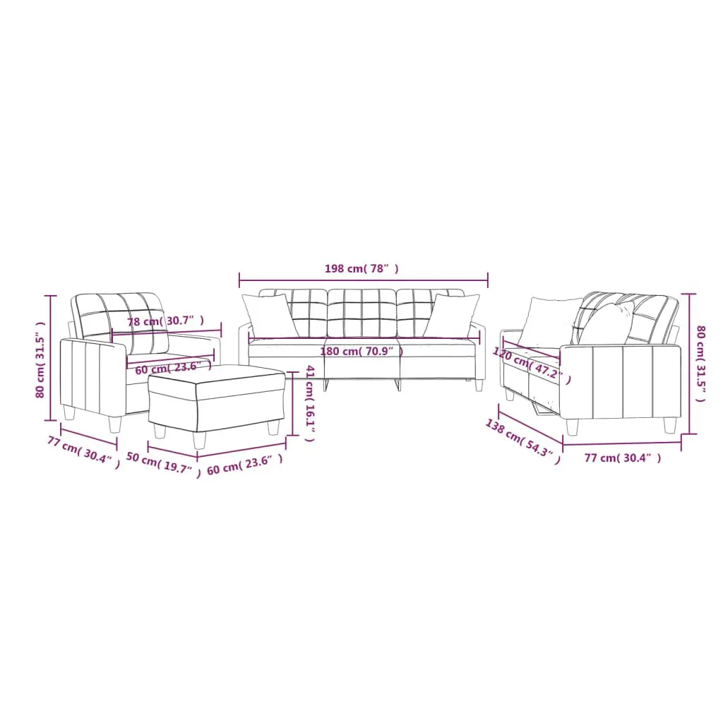4 Piece Sofa Set Faux Leather Black Living Room