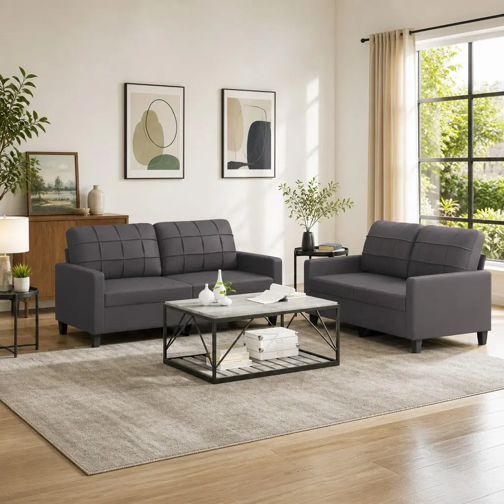 2 Piece Sofa Set in Grey Faux Leather