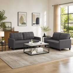 Premium 2 Piece Sofa Set in Grey Faux Leather