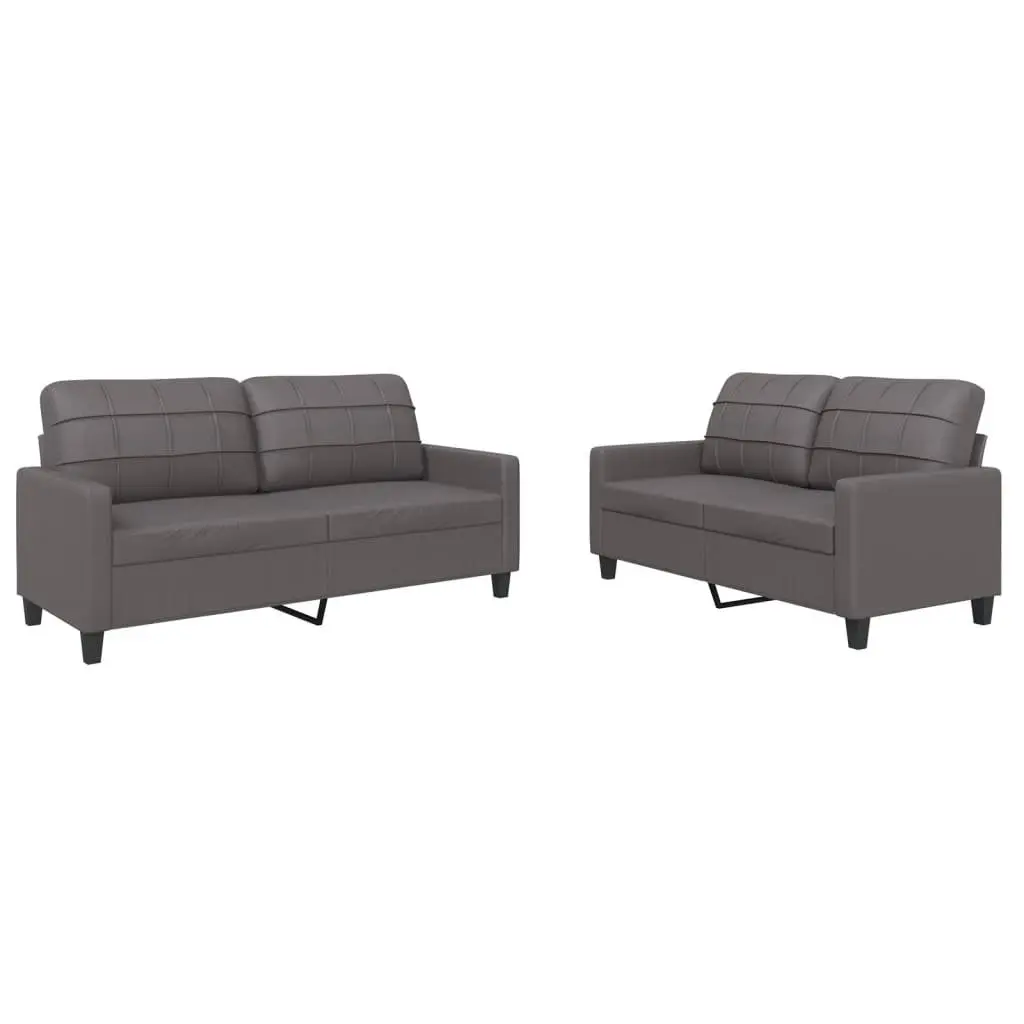 2 Piece Sofa Set in Grey Faux Leather