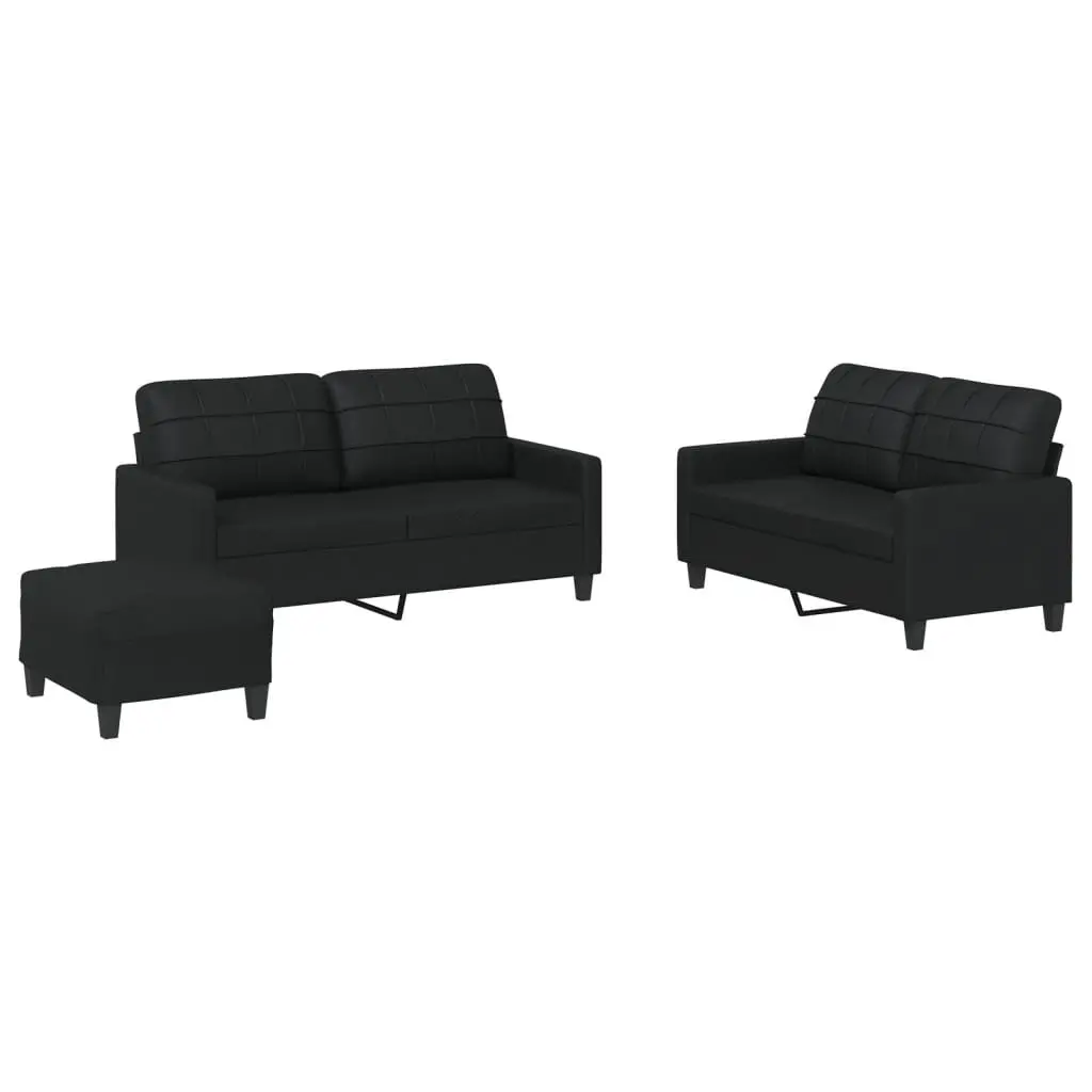 3 Piece Sofa Set Faux Leather Black