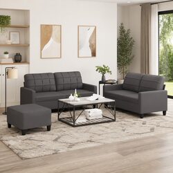 Durable 3 Piece Sofa Set with Footstool in Grey
