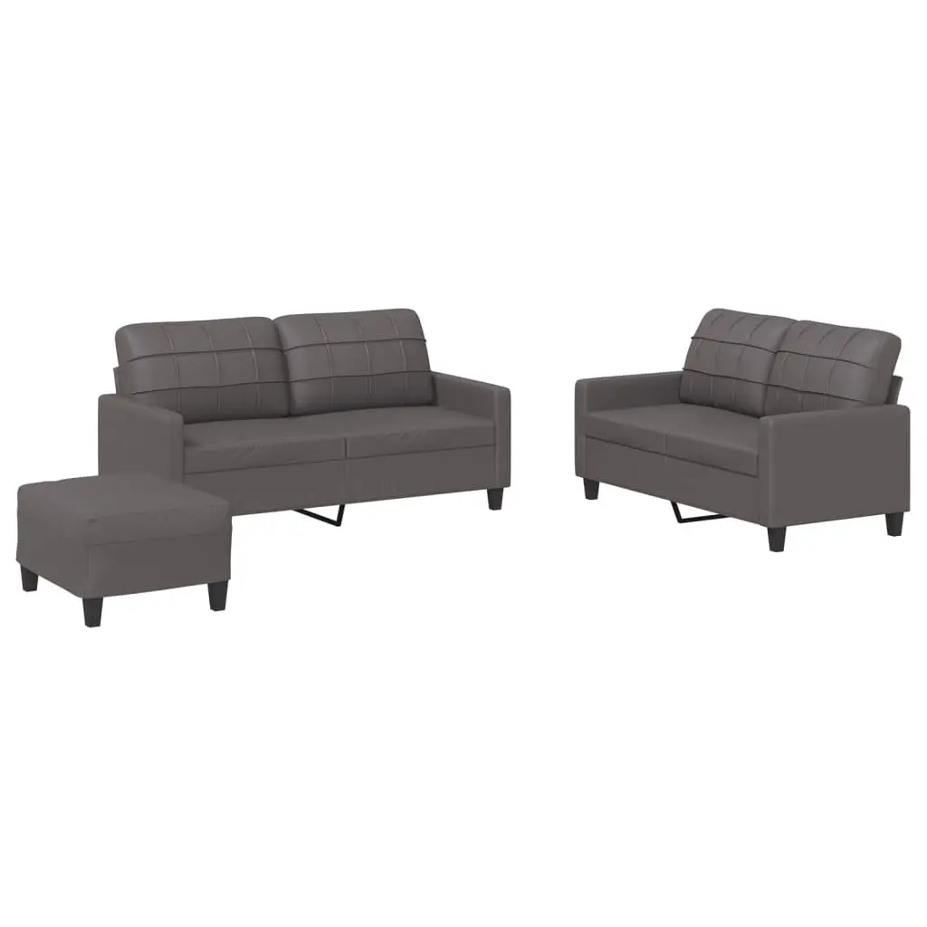 3 Piece Sofa Set with Footstool in Grey
