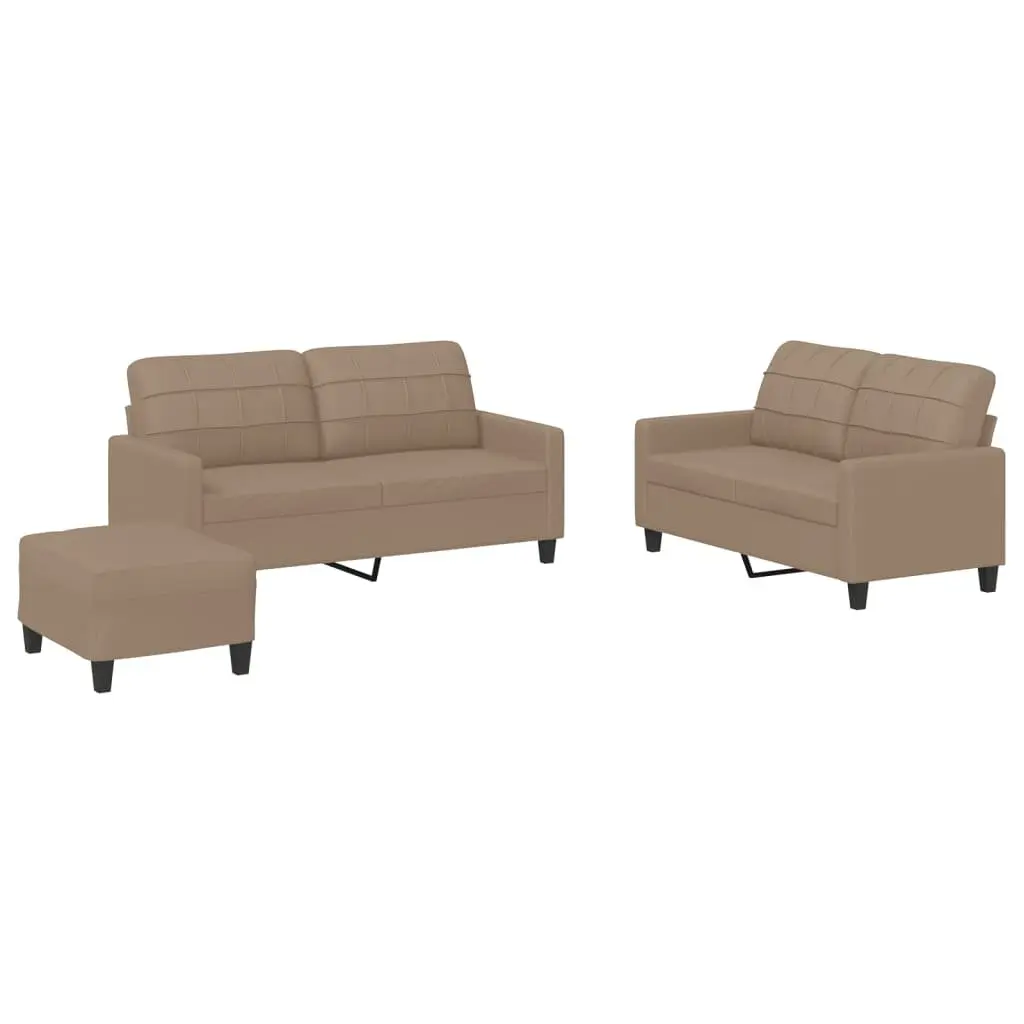 3 Piece Sofa Set Faux Leather Brown Compact Lounge Couch
