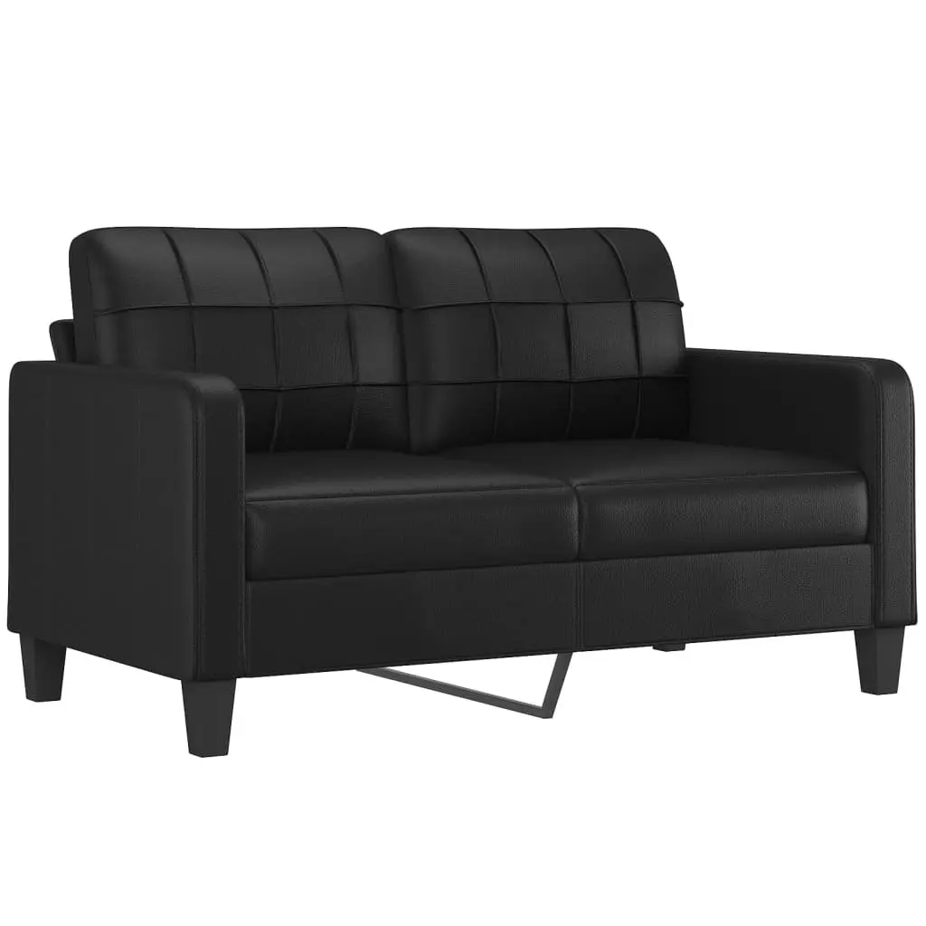 2 Piece Black Faux Leather Sofa Set with Pillows