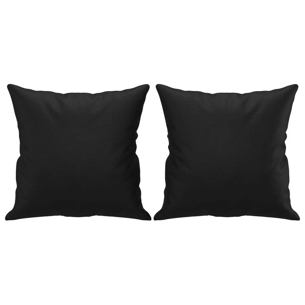 2 Piece Black Faux Leather Sofa Set with Pillows