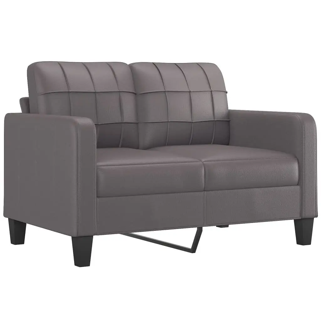 Grey Faux Leather 2 Piece Sofa Set with Pillows