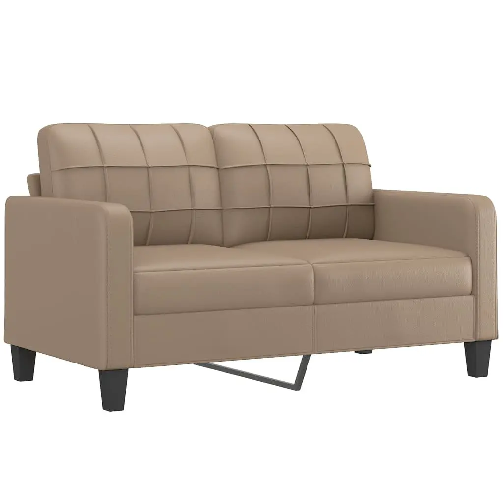 Brown Faux Leather 2-Piece Sofa Set with Throw Pillows