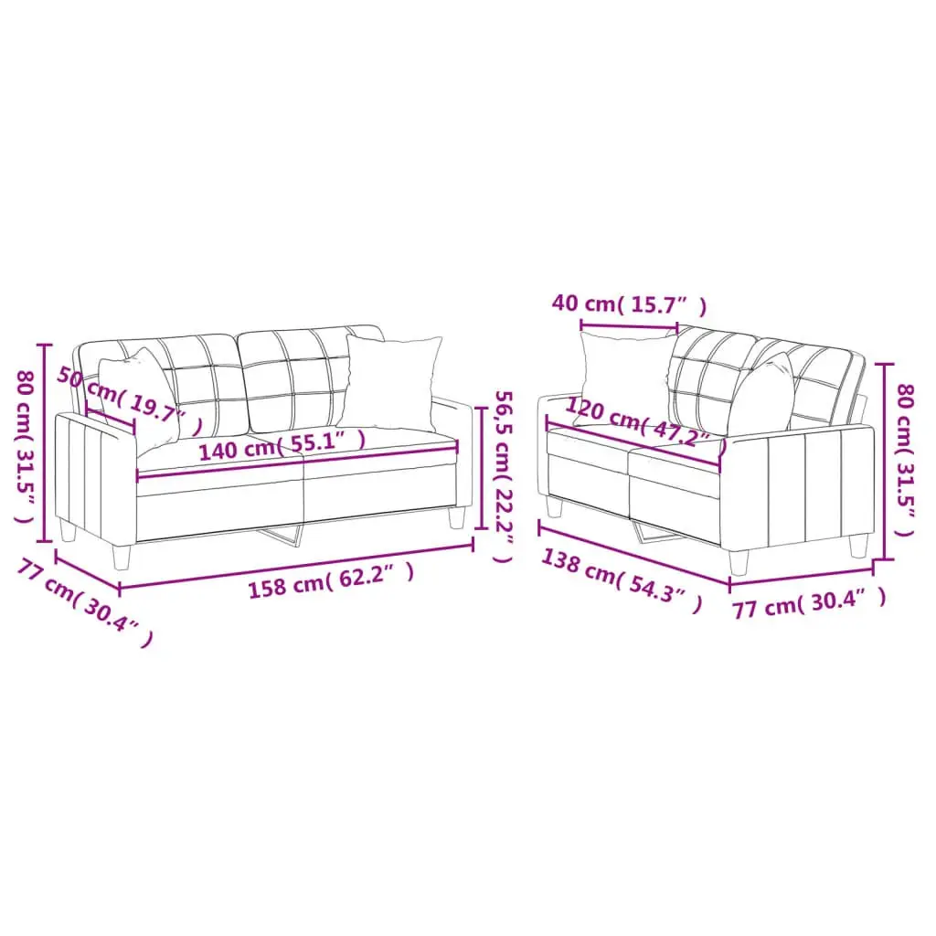 Brown Faux Leather 2-Piece Sofa Set with Throw Pillows