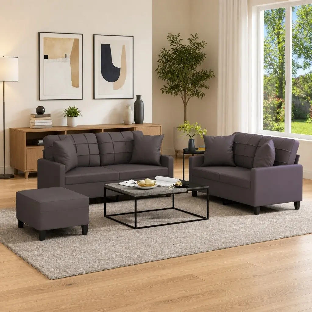 3 Piece Sofa Set Faux Leather Grey