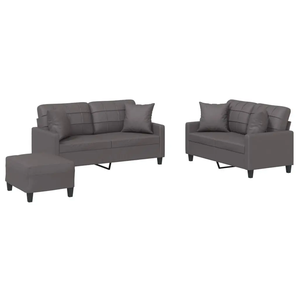 3 Piece Sofa Set Faux Leather Grey