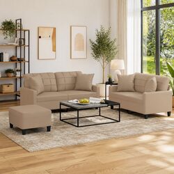 Durable 3 Piece Sofa Set in Brown Faux Leather