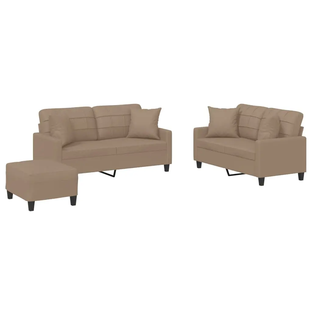 3 Piece Sofa Set in Brown Faux Leather