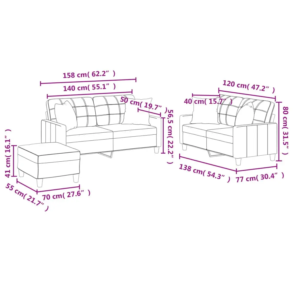 3 Piece Sofa Set in Brown Faux Leather