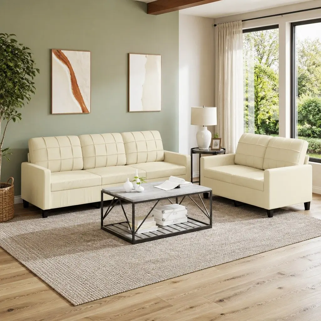Sofa Set Faux Leather Cream 2 Piece