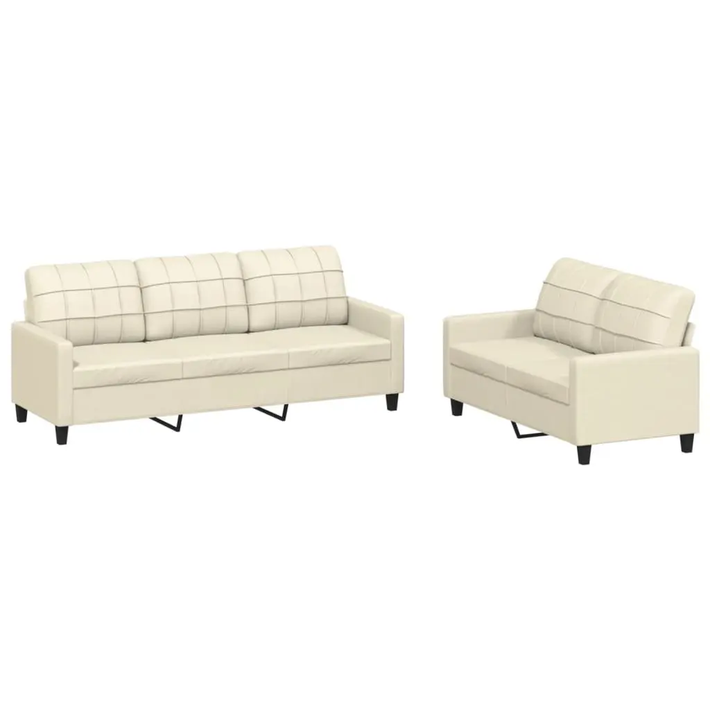 Sofa Set Faux Leather Cream 2 Piece