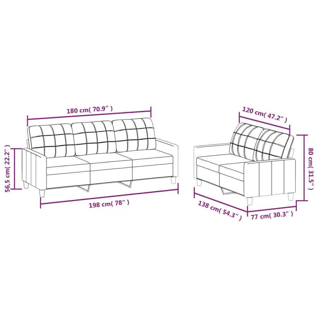 Sofa Set Faux Leather Cream 2 Piece